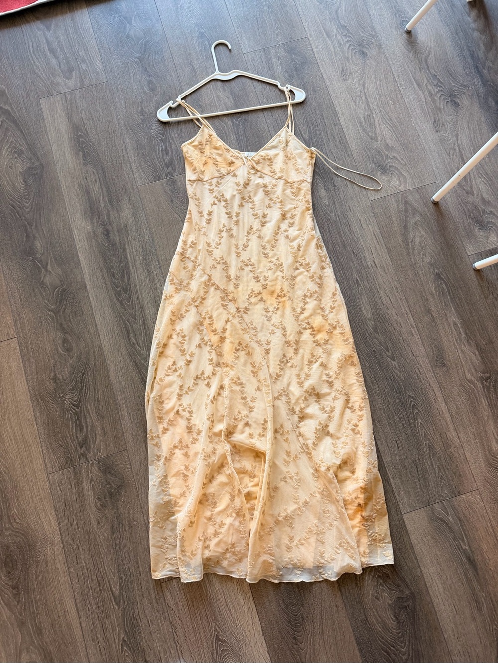 Zara Cream Floral Embroidered Maxi Slip Dress